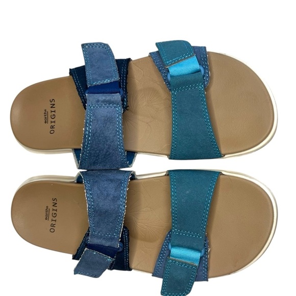 Earth Origins Vesper Slides Slip On Sandals Cushioned Casual Velcro Blue Size 8 - Picture 2 of 9